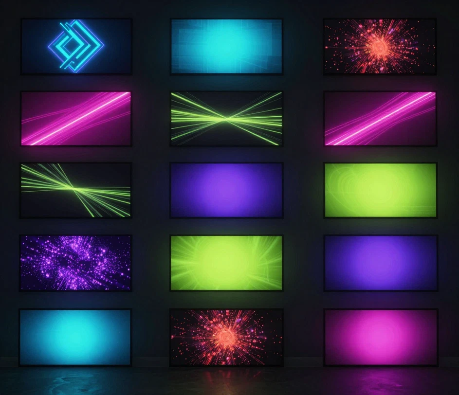 Una griglia di varianti distinte di banner YouTube da un unico prompt di canale, ciascuna con layout, palette e composizione diversi