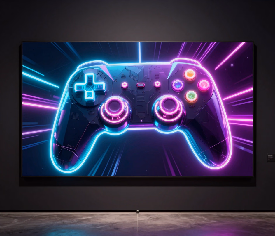 Lo stesso banner neon con dettagli di bagliore ray-traced e fedeltà di stampa immacolata, che illustra l'output selezionabile 2048 × 1152 o 3072×1728 del livello Master